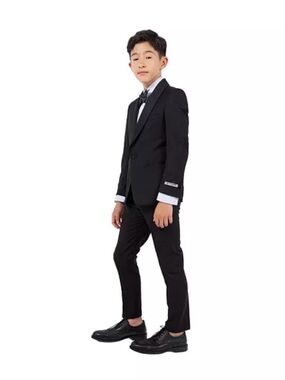 Stacy Adams Boys Black Formal 5-PC Tuxedo Suit Set, INCLUDES Shoes!